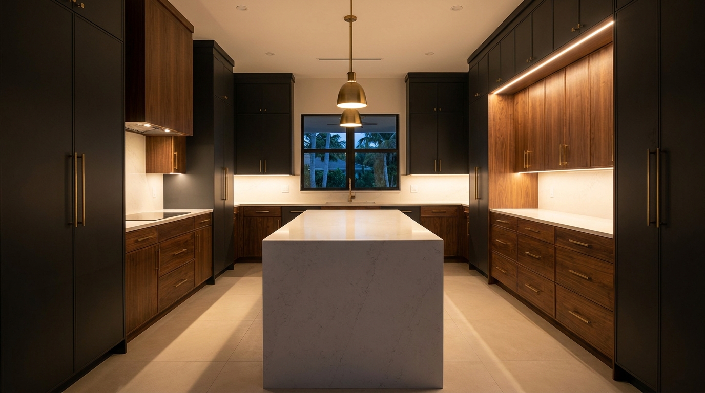 Transitional white oak island kitchen