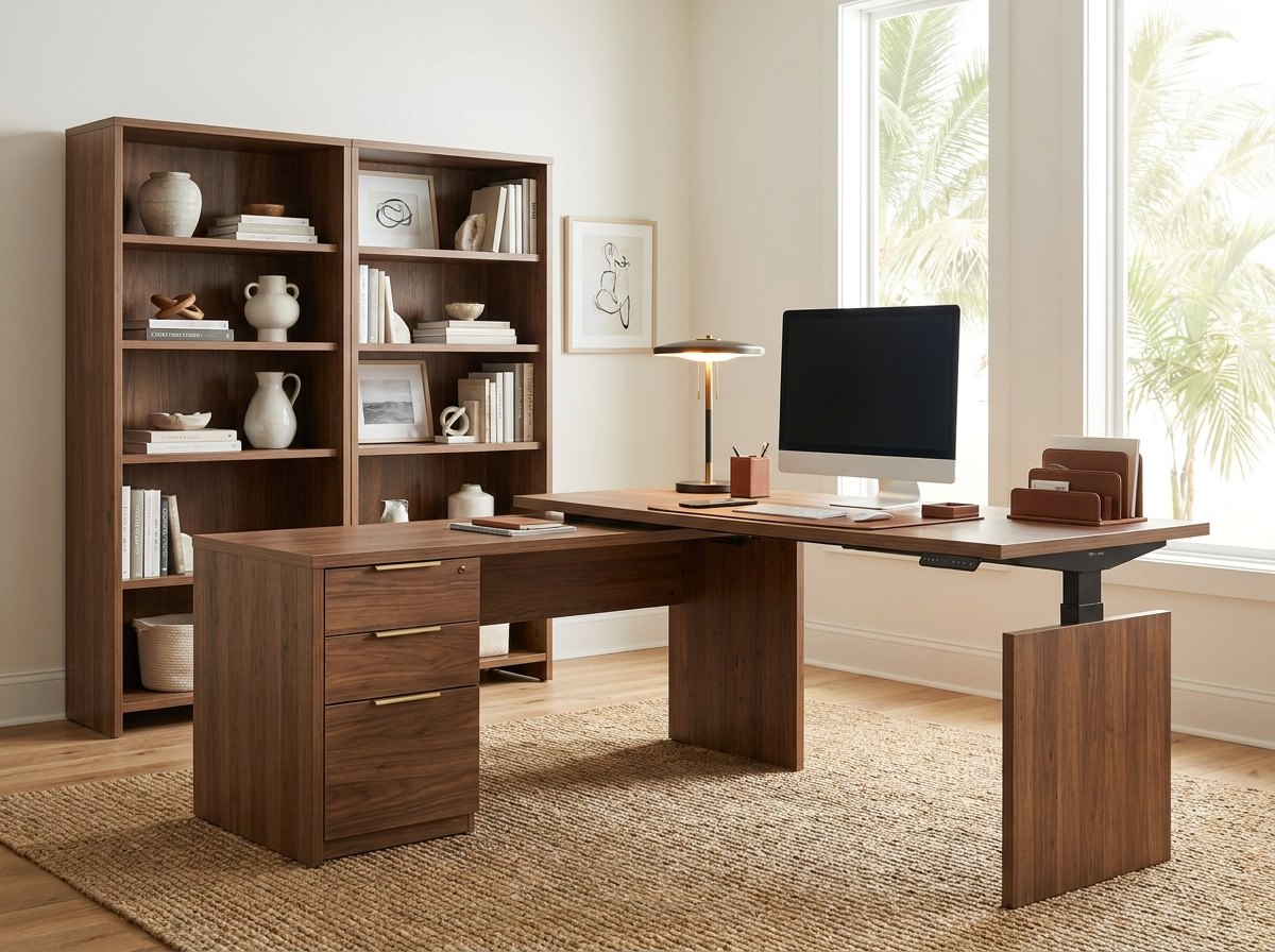 Vertex L-Standing Desk + Bookcase